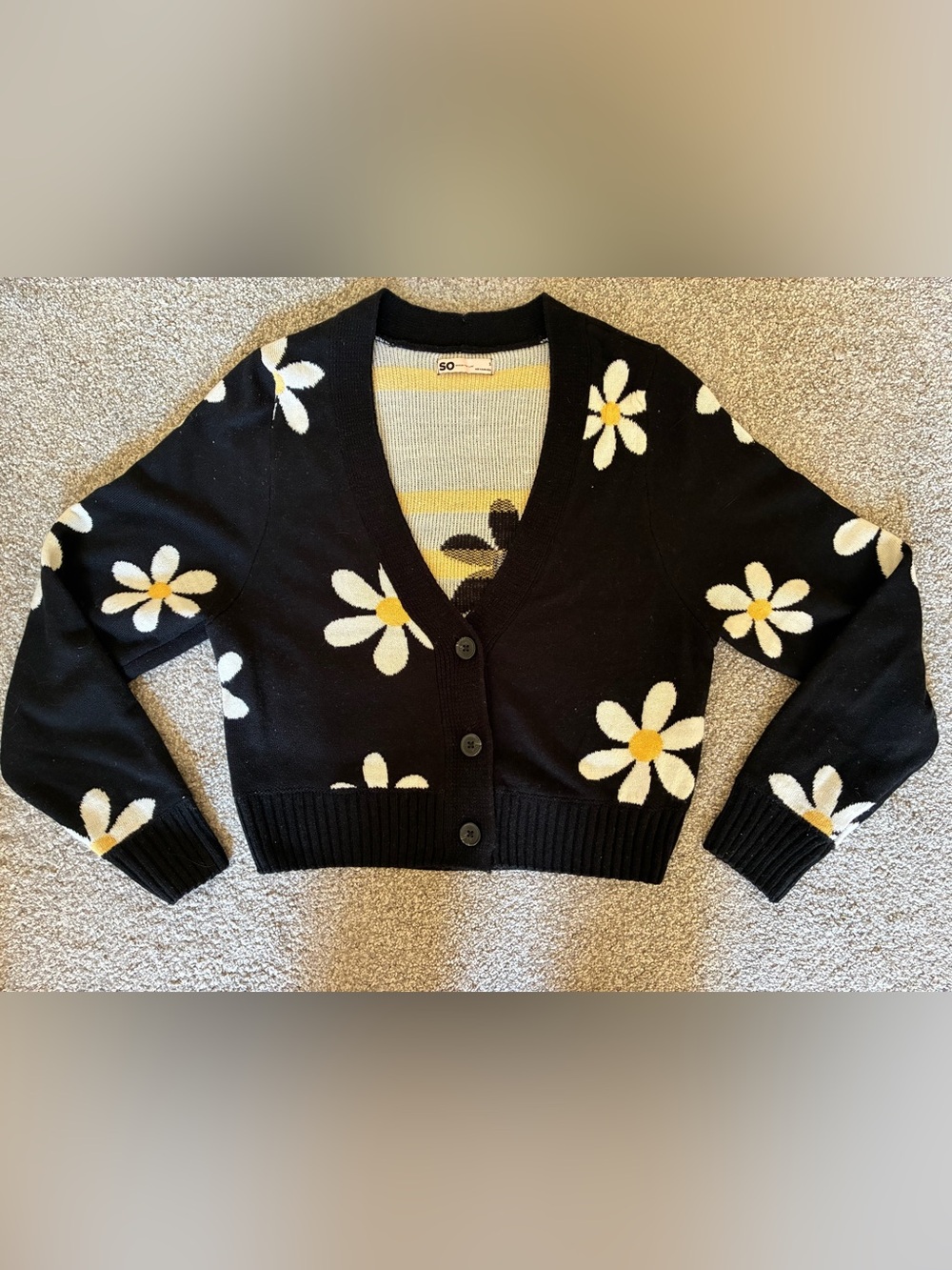 So by Kohls black sweater with white flowers size S